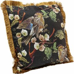 Püsküllü Kuş Desenli Polyester Kırlent 45x45 cm