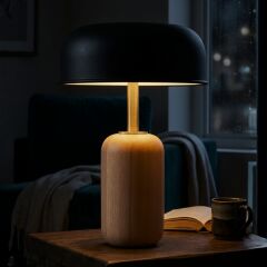 Evan Açık Kahve Gövde Siyah Başlık Dekoratif Abajur