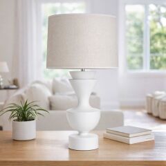 Penta Beyaz Gövde Gri Başlık Dekoratif Abajur