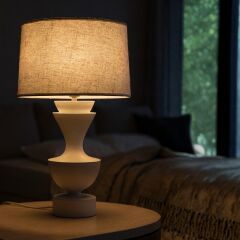 Penta Beyaz Gövde Gri Başlık Dekoratif Abajur