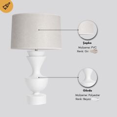 Penta Beyaz Gövde Gri Başlık Dekoratif Abajur