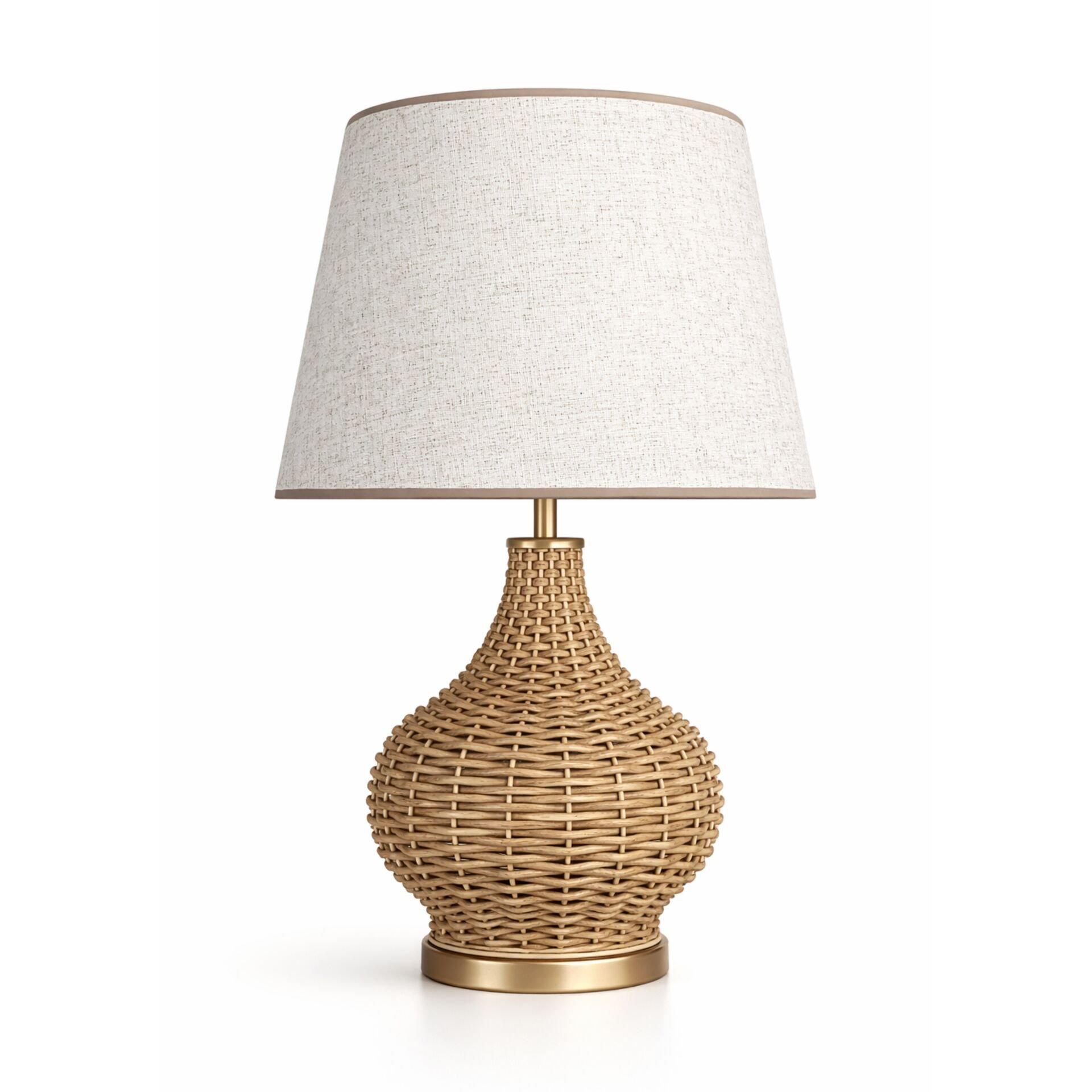 Sorel Gold Kahverengi Gövde Krem Başlık Rattan Dekoratif Abajur