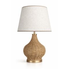 Sorel Gold Kahverengi Gövde Krem Başlık Rattan Dekoratif Abajur