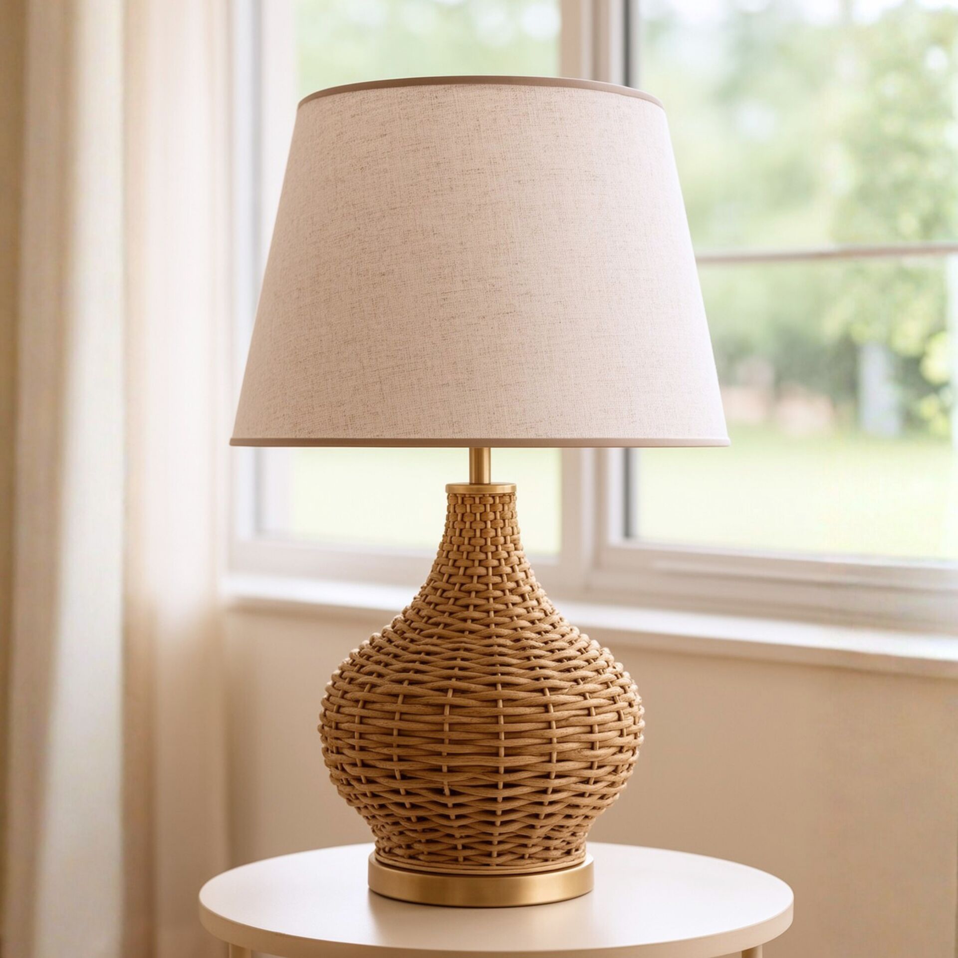 Sorel Gold Kahverengi Gövde Krem Başlık Rattan Dekoratif Abajur