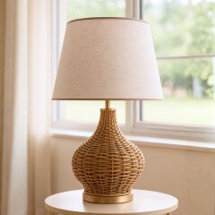 Sorel Gold Kahverengi Gövde Krem Başlık Rattan Dekoratif Abajur
