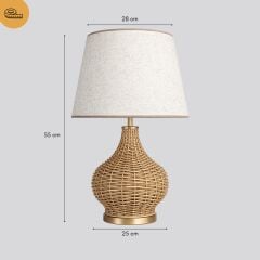Sorel Gold Kahverengi Gövde Krem Başlık Rattan Dekoratif Abajur