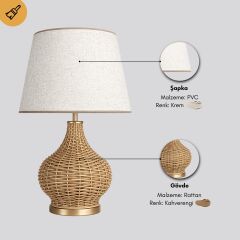 Sorel Gold Kahverengi Gövde Krem Başlık Rattan Dekoratif Abajur