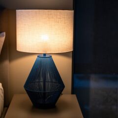 Lorie Mavi Gövde Krem Başlık Dekoratif Abajur