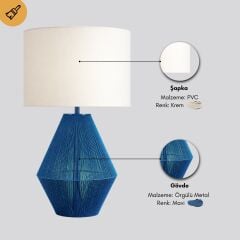 Lorie Mavi Gövde Krem Başlık Dekoratif Abajur