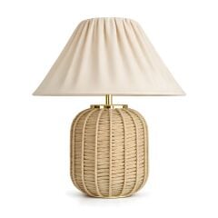 Sandy Hasır Gövde Bej Başlık Rattan Dekoratif Abajur