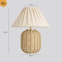 Sandy Hasır Gövde Bej Başlık Rattan Dekoratif Abajur