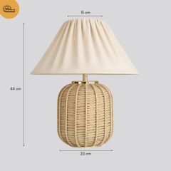 Sandy Hasır Gövde Bej Başlık Rattan Dekoratif Abajur