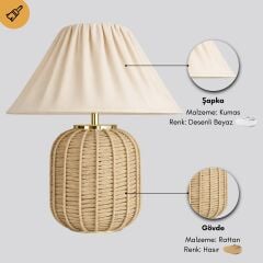 Sandy Hasır Gövde Bej Başlık Rattan Dekoratif Abajur