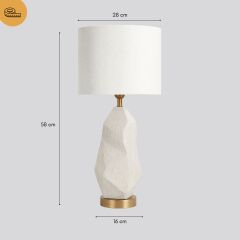 Elyon Taş Dokulu Krem Gövde Beyaz Başlık Dekoratif Abajur