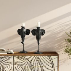 Holder Fil Kafası Siyah Polyester Mumluk