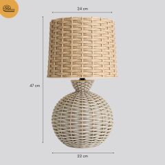 Alera Krem Gövde Bej Başlık Rattan Dekoratif Abajur