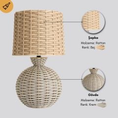 Alera Krem Gövde Bej Başlık Rattan Dekoratif Abajur