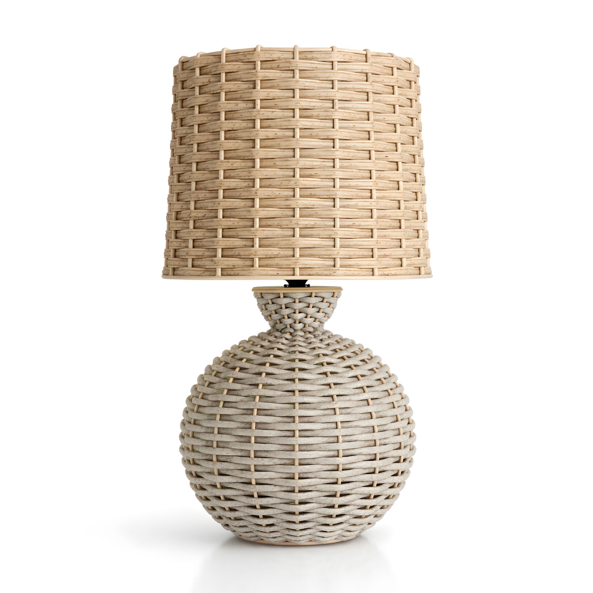 Alera Krem Gövde Bej Başlık Rattan Dekoratif Abajur