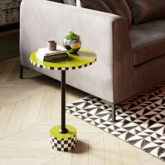 Domero Checkers Olive MDF Yan Sehpa