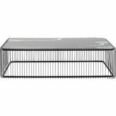 Coffee Table Wire Glass Marble Black Sehpa