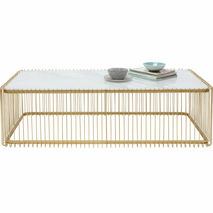 Coffee Table Wire Glass Marble White Orta Sehpa