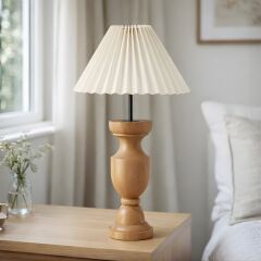 Evara Ahşap Gövde Krem Başlık Dekoratif Abajur