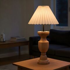 Evara Ahşap Gövde Krem Başlık Dekoratif Abajur