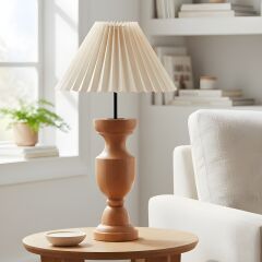 Evara Ahşap Gövde Krem Başlık Dekoratif Abajur