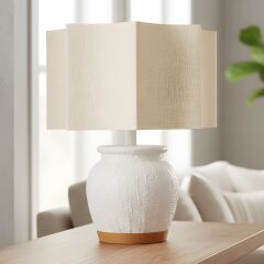 Dorin Beyaz Gövde Krem Başlık Dekoratif Abajur