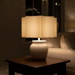 Dorin Beyaz Gövde Krem Başlık Dekoratif Abajur