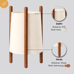 Lorin Ahşap Gövde Krem Başlık Dekoratif Abajur