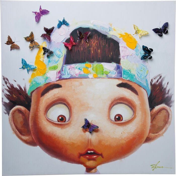 Touched Boy with Butterflies Tablo 100x100cm