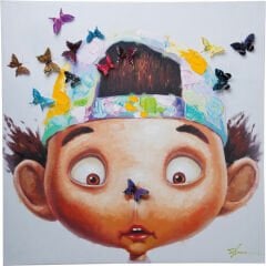 Touched Boy with Butterflies Tablo 100x100cm