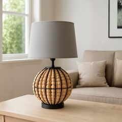 Meloni Kahverengi Gövde Antrasit Başlık Dekoratif Abajur