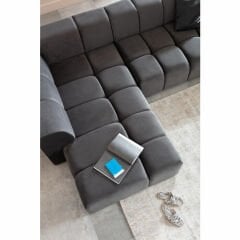 Sofa Belami Kadife Görünümlü Gri Sol Köşe Takımı