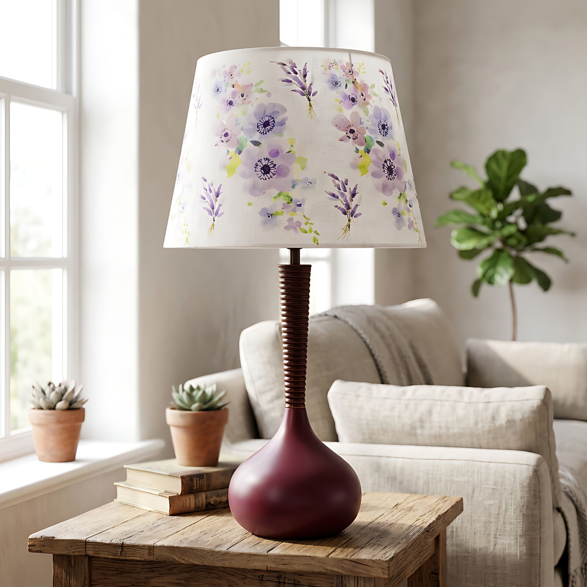 Pure Bordo Gövde Desen Baskılı Başlık Dekoratif Abajur