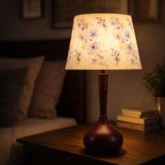 Pure Bordo Gövde Desen Baskılı Başlık Dekoratif Abajur