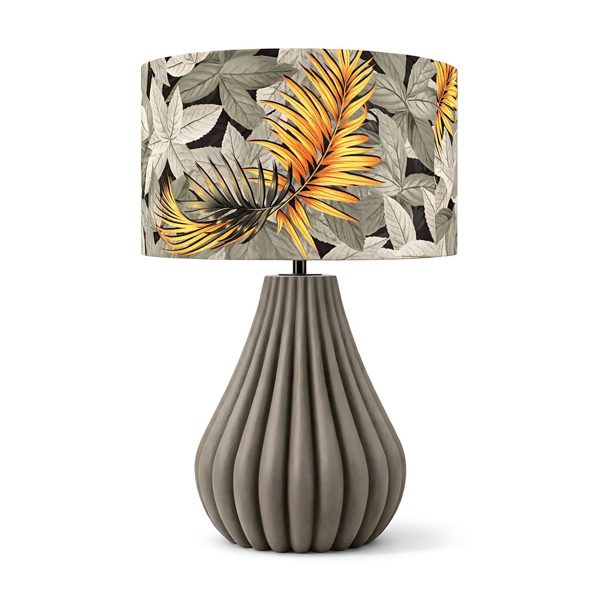 Flare Duman Gri Gövde Desen Baskılı Başlık Dekoratif Abajur