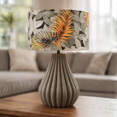 Flare Duman Gri Gövde Desen Baskılı Başlık Dekoratif Abajur