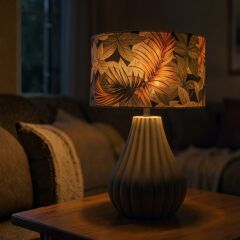 Flare Duman Gri Gövde Desen Baskılı Başlık Dekoratif Abajur