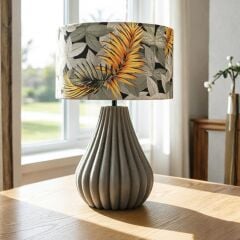 Flare Duman Gri Gövde Desen Baskılı Başlık Dekoratif Abajur