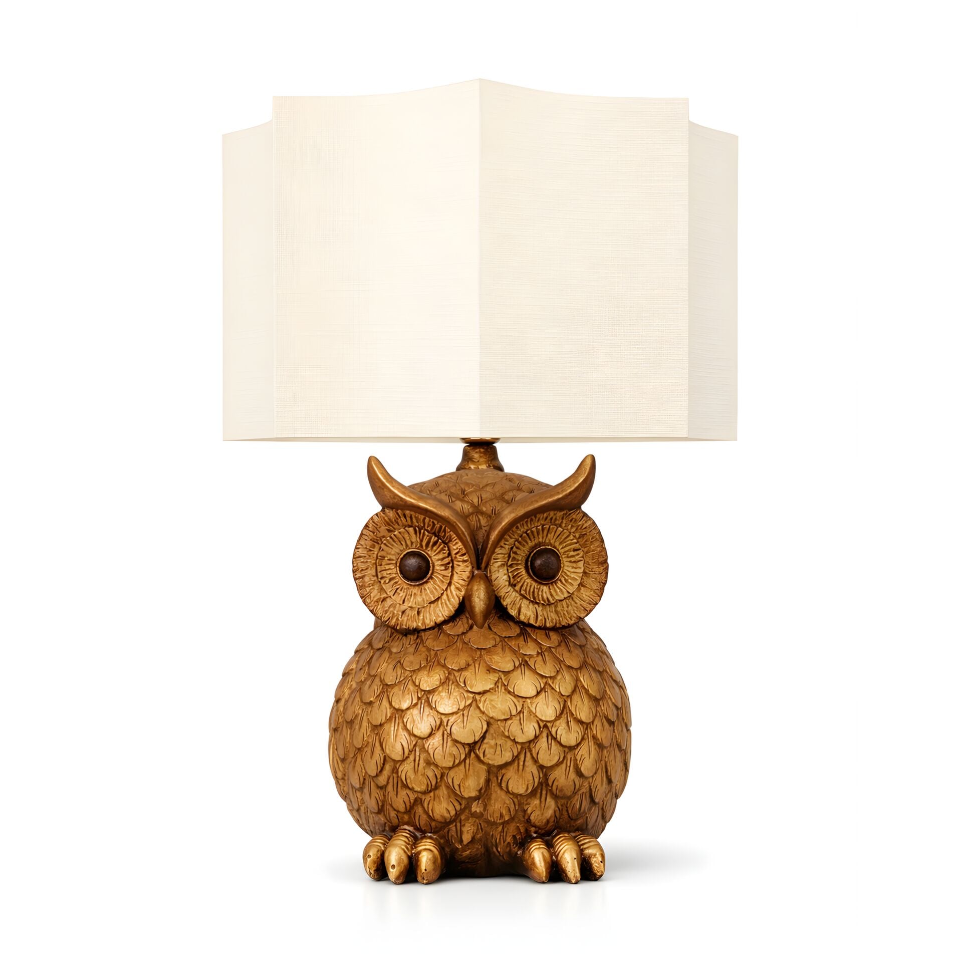 Owl Eskitme Gövde Krem Başlık Dekoratif Abajur