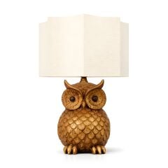 Owl Eskitme Gövde Krem Başlık Dekoratif Abajur