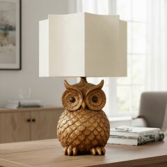 Owl Eskitme Gövde Krem Başlık Dekoratif Abajur