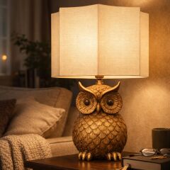 Owl Eskitme Gövde Krem Başlık Dekoratif Abajur