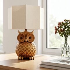 Owl Eskitme Gövde Krem Başlık Dekoratif Abajur