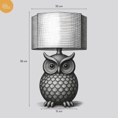 Owl Eskitme Gövde Krem Başlık Dekoratif Abajur