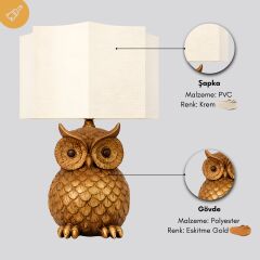 Owl Eskitme Gövde Krem Başlık Dekoratif Abajur