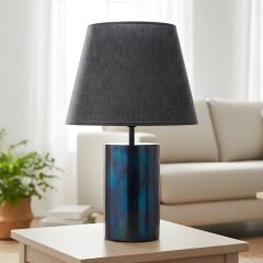 Zent Gece Mavisi Gövde Koyu Gri Başlık Dekoratif Abajur