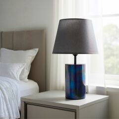 Zent Gece Mavisi Gövde Koyu Gri Başlık Dekoratif Abajur